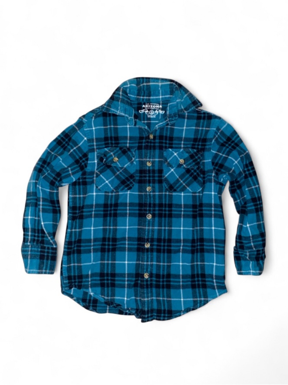 Arizona Jean Company Teal & Navy Plaid Button-Down Shirt